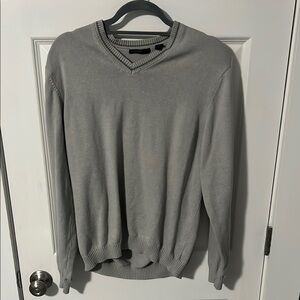 Van Heusen Gray V-Neck Sweater with Ribbed Cuffs